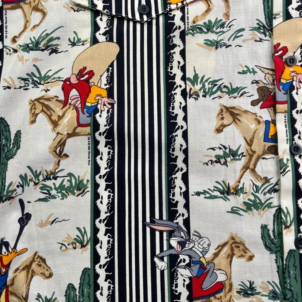 Deadstock Looney Tunes Western Collection Karman Mens XXL Black 90s Cowboy Shirt - Picture 9 of 10